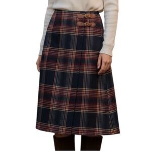 Talbots Plaid Wool Skirt with Leather Detail